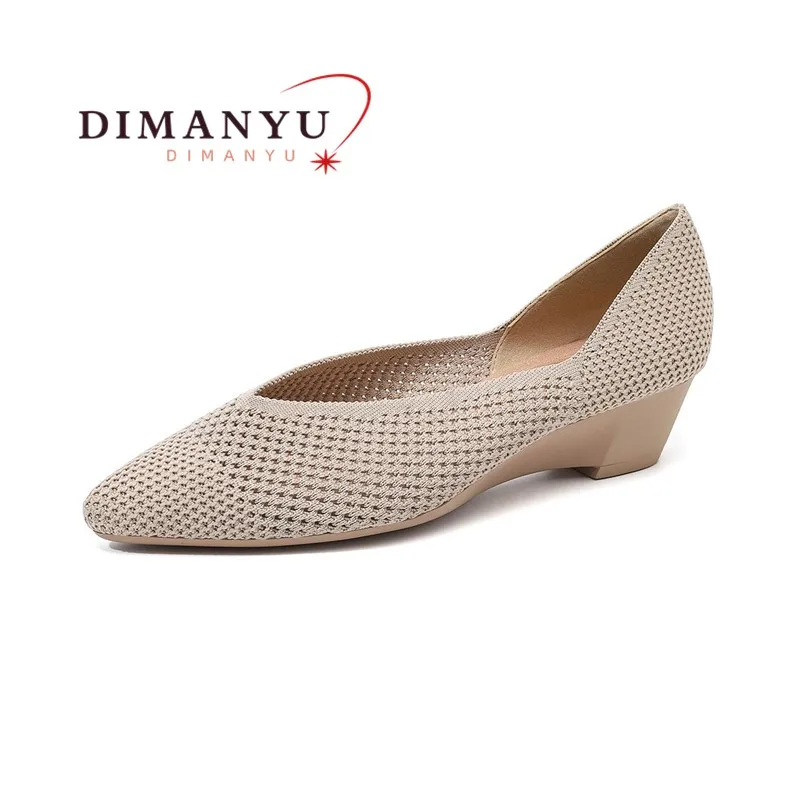 

DIMANYU Women's Summer Shoes Cut-out Knit 2025 New Pointed Wedge Mom Shoes Ladies Breathable Casual Shoes Women