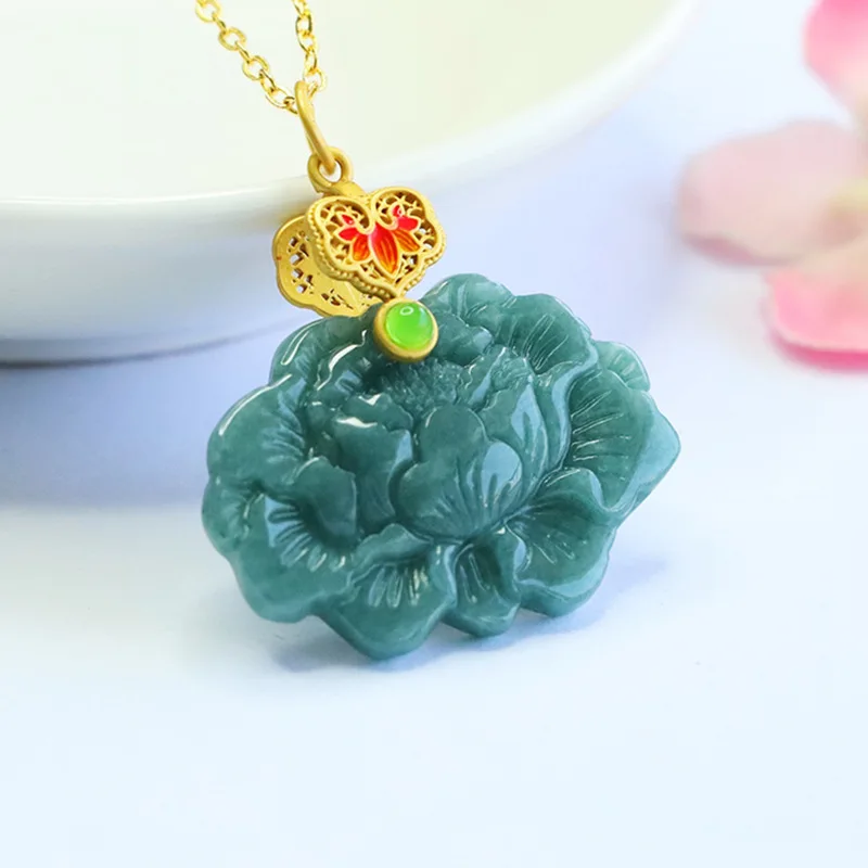 

Натуральное нефритовое ожерелье с подвеской в виде лотоса, писю и лисы, резной талисман из жадеита, модное ювелирное украшение, подарок, сертификат