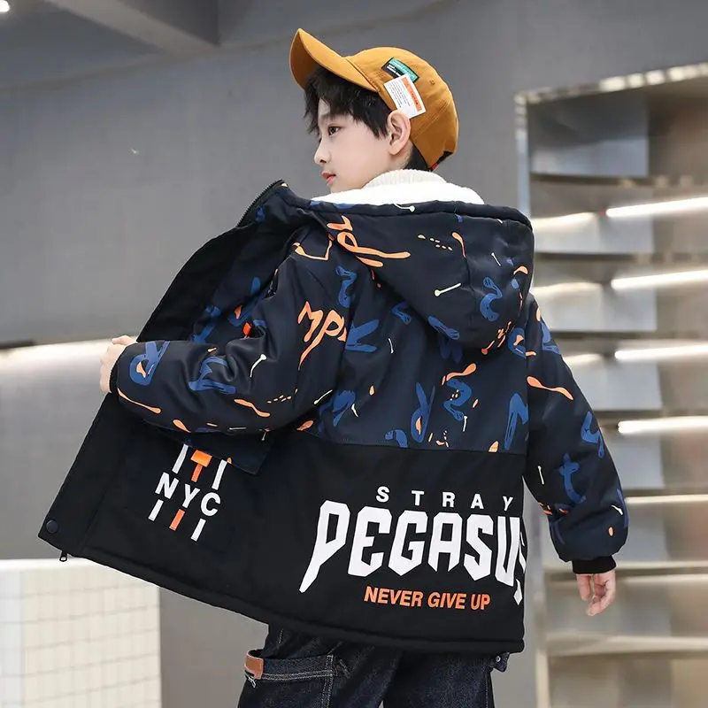 Boys Coat Jacket Cotton Outerwear Windbreak 2023 Thicken Velvet Winter Warm Christmas Gift Children\'s Clothing