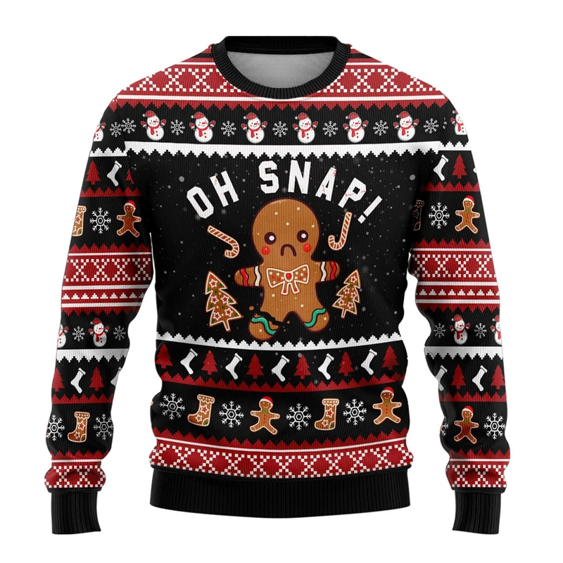 Cute Gingerbread Man Ugly Xmas Sweater Merry Christmas Men Sweater Xmas Holiday Kid Crew Neck Tracksuit Snowman Unisex Pullovers