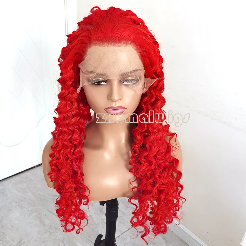 

13X4 Синтетический Кудрявый Длинный Красный Цвет Парик Фронта Шнурка Для Женщин Линия Волос Мягкий Бесклеевой Предварительно Сорванный 180 Плотность Ежедневно