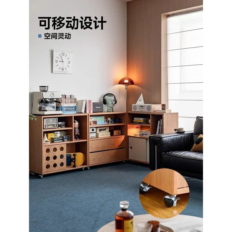

Solid wood side cabinet Nordic style cherry wood home living room movable multi-functional module combination cabinet
