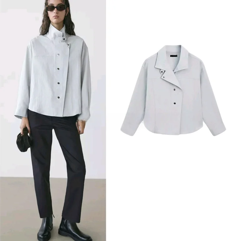 

Spring New Design Women's High Collar Long Sve irt Commute Sle Loose Fit Polyester Fiber Skin-friendly Breathable