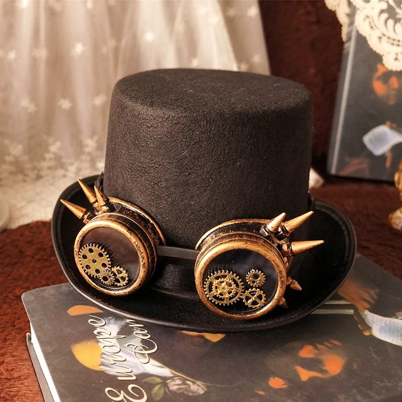 Chapeau victorien rétro punk steampunk pour hommes et femmes, chapeau haut de forme gothique, chapeau JOTop Gear, accessoire de robe de paupières, Halloween