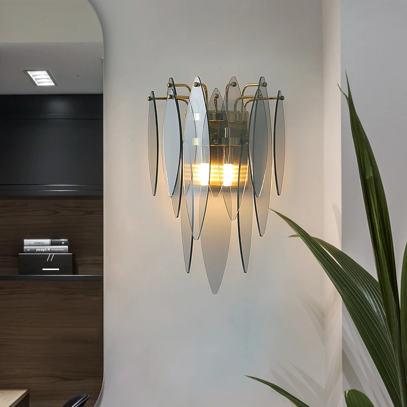 

Postmodern Crystal Wall Lamp Aisle Light Luxury Sofa Background Sconce Art wall Light For Living Room Hotel Fireplace Stair Lamp
