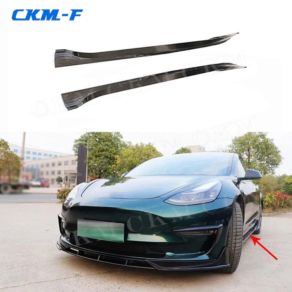 Side Skirts Rocker Panels ABS Carbon Look Side Skirt Extension Rocker Panel Body Kit Lip Splitters for Tesla Model 3