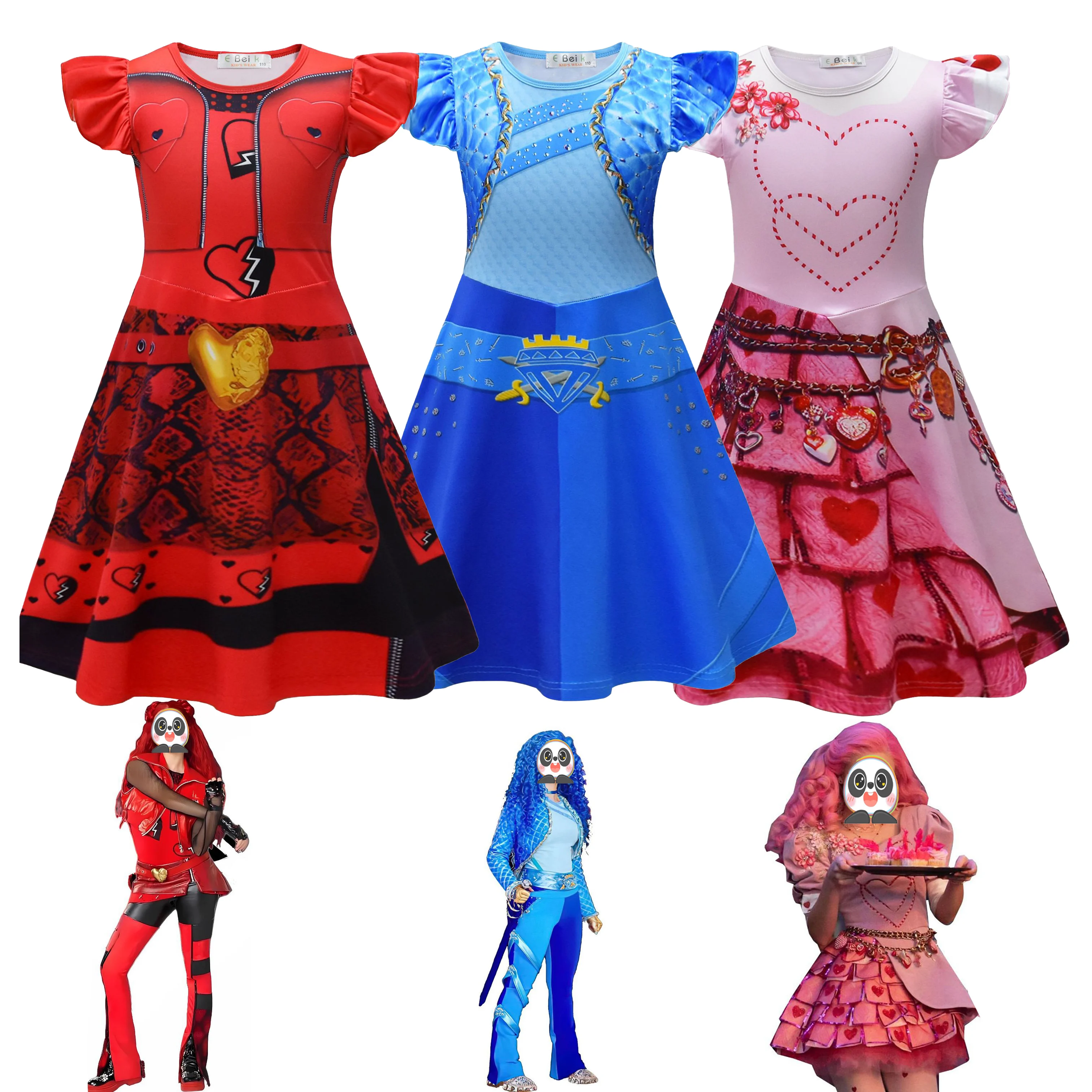 Girls Dresses Kids D-Descendants 4 Red Cosplay Costume Movie T-The Rise of Red Chloe Princess Dress Halloween Carnival Dress Up