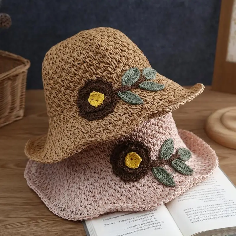 Summer Fashion Small Fresh Flower Straw Hat Women's Sunscreen Small Brim Beach Sea Hat Edge Versatile Korean Version Sun Hat