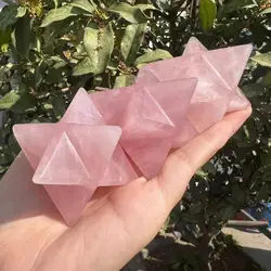 Natural Rose Quartz Crystal Merkaba Star 8 Chakra Points Reiki Healing Meditation Stone