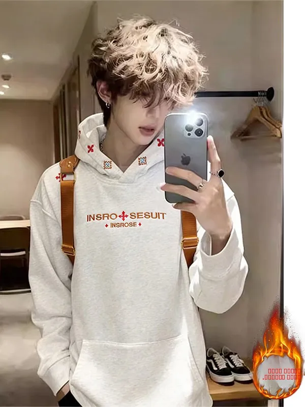 

Утепленная флисовая толстовка с капюшоном и вышивкой для мужчин и женщин: дышащая, эластичная, износостойкая, теплая, удобная, Cleanfit