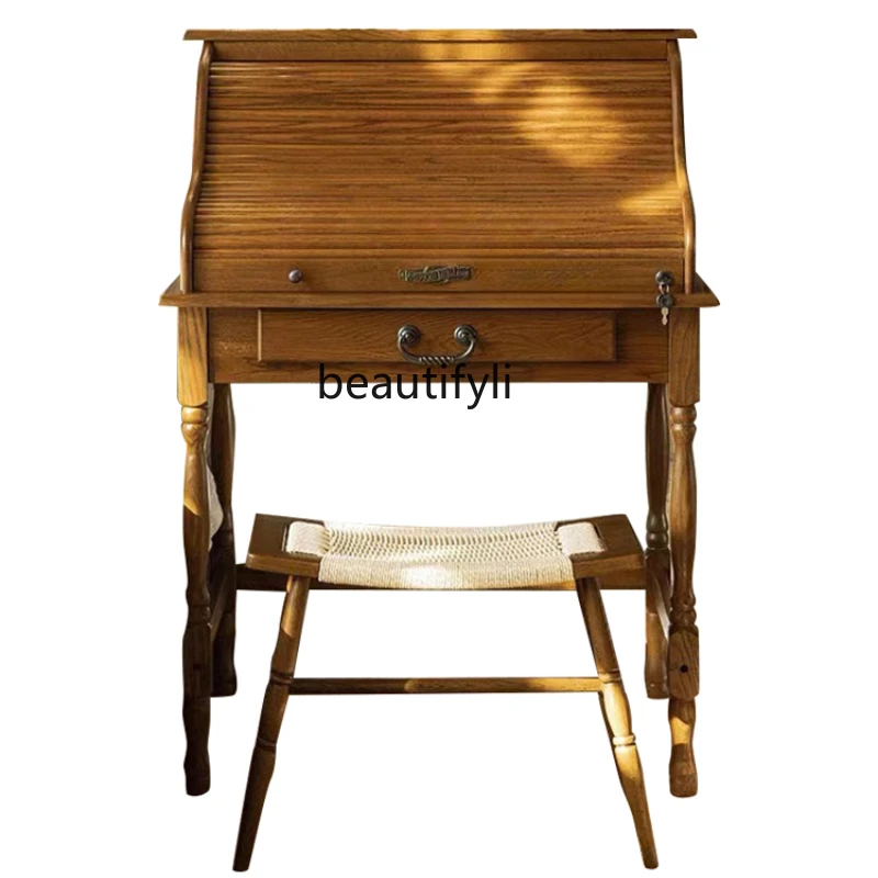 

American retro piano dresser clamshell storage makeup table antique bedroom table furniture