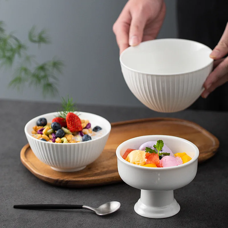 

HomeTableware Bowls High white porcelain rice bowl round high foot bowl creative hotel home ice cream ice cream bowl fruit plate