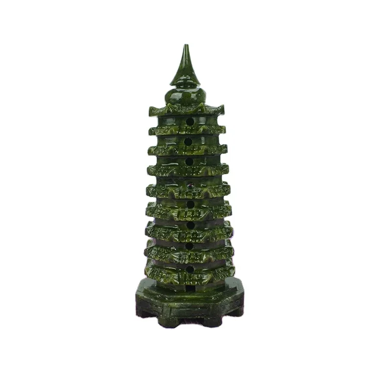 Jade esculpido artesanato Torre Wenchang de jade de safira natural, decoração Feng Shui