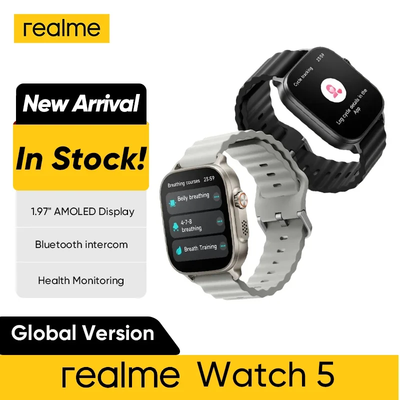 

realme Watch 5 Global Version Smart Watch 1.97" AMOLED Display Blood Oxygen Sensor 14 Days Battery Life Waterproof Watch IP68