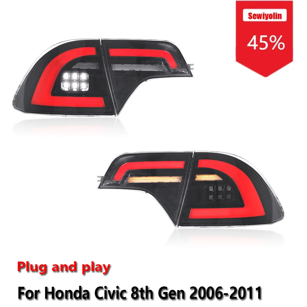 

Sewiyolin Car LED Tail Light Accessories For Honda Civic 8th Gen 2006-2011 DRL Brake Turn Signal Lamp Plug and Play