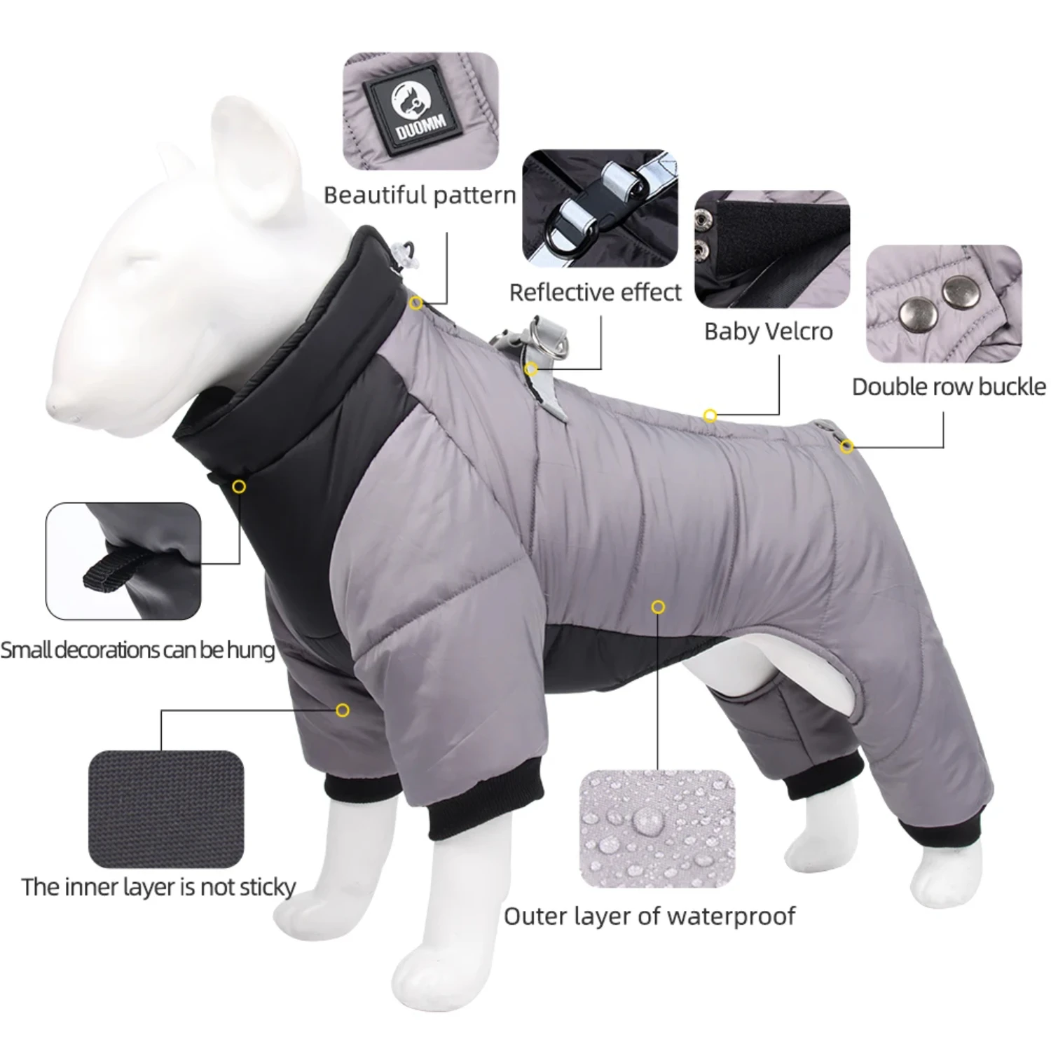 Warm, Cozy, and Durable Winter Dog Jacket for French Bulldog - Reflective Four Legged Design with Traction Harness - Windproof O