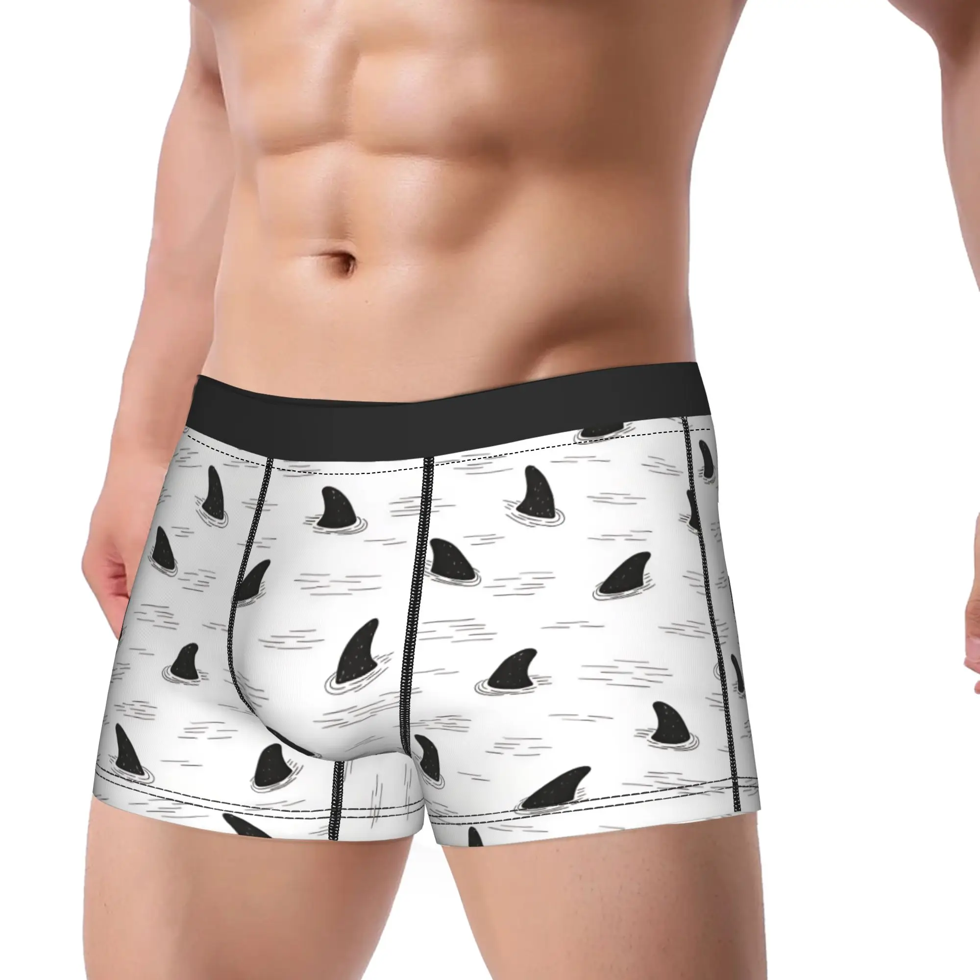 Seamless shark fin pattern Underwear  Men's Underpants Print Novelty Trunk Trenky Shorts Briefs Plus Size 2XL