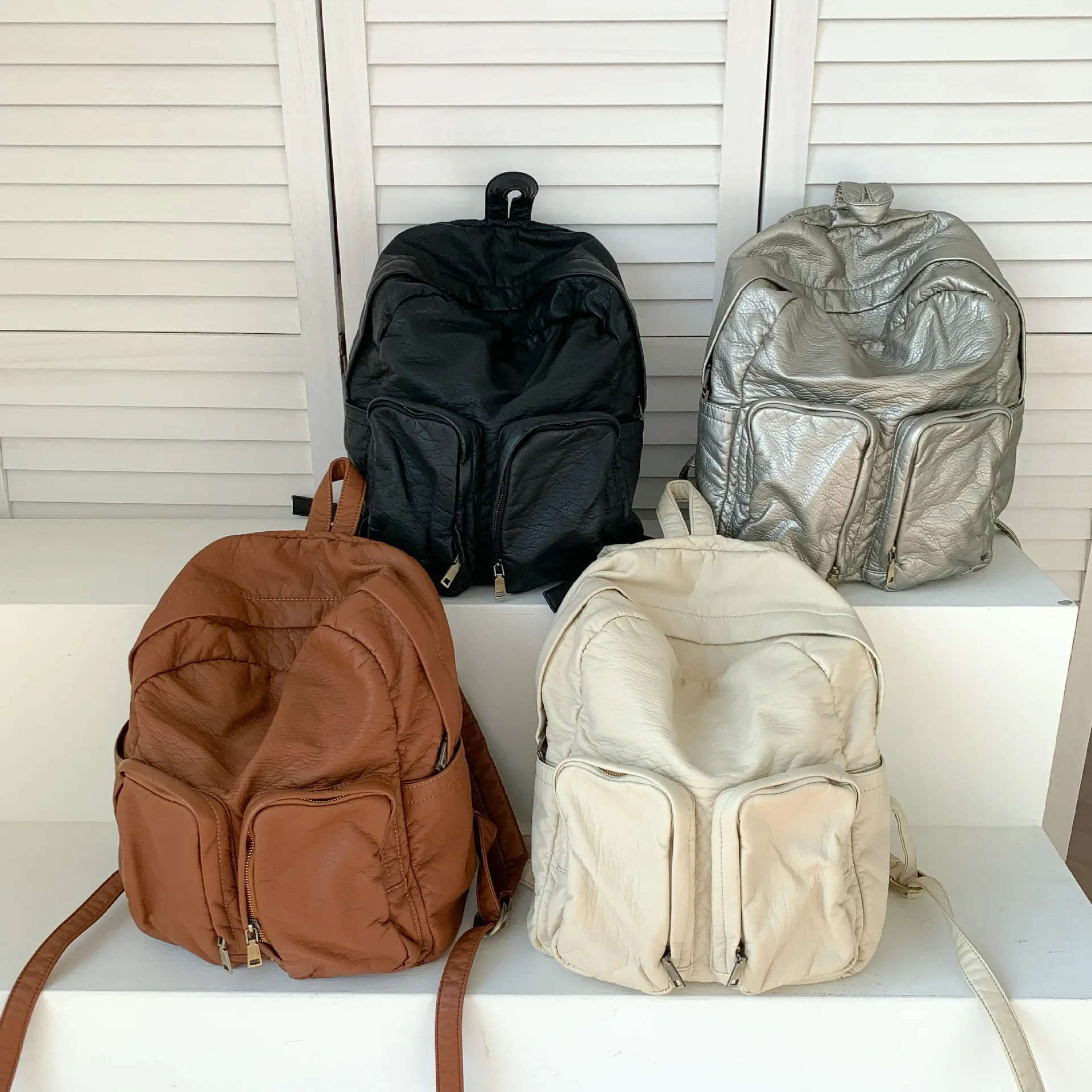 LEFTSIDE 2023 Silver Travel Zipper Back Pack Korean Fashion Simple Solid ColorBackpack for Women School Bags for Teenagers Girls