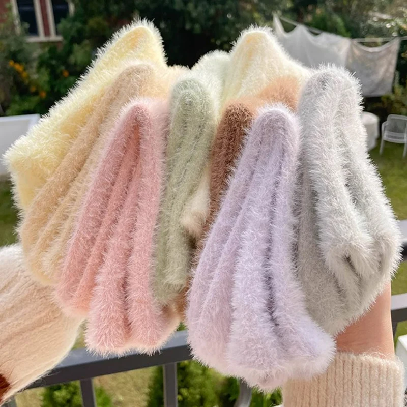 Calcetines de terciopelo de visón peludo para mujer, medias gruesas, cálidas y esponjosas, para dormir en la cama, el hogar, otoño e invierno, 1 o 3 pares