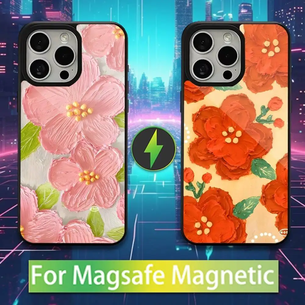 

Flowers Art Oil Painting Phone Case For iPhone 16,15,17,14,13,12,11,Pro,Max,Plus,Mini,Magsafe,Magnetic Wireless Charging Case