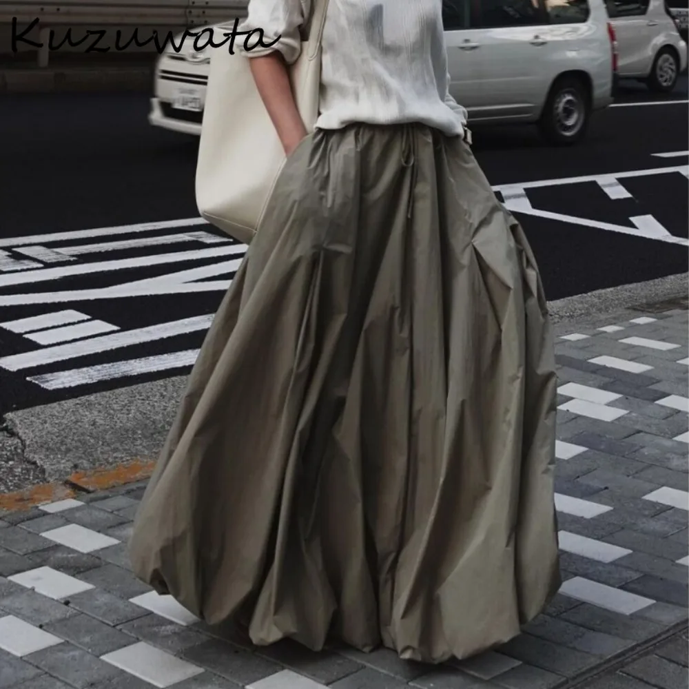 

Kuzuwata Vintage High Waist Slim Fit Loose Faldas Lace Up Big Swing Bud Mujer Faldas Japan All-match Mid-length Ball Gown Skirt