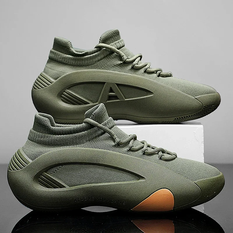 

Luxury Casual Soft Sports Shoes Mens Basketball Shoes 2025 Original Round Head Handsome Elastic Wide Feet Air Cushion Sneakers
