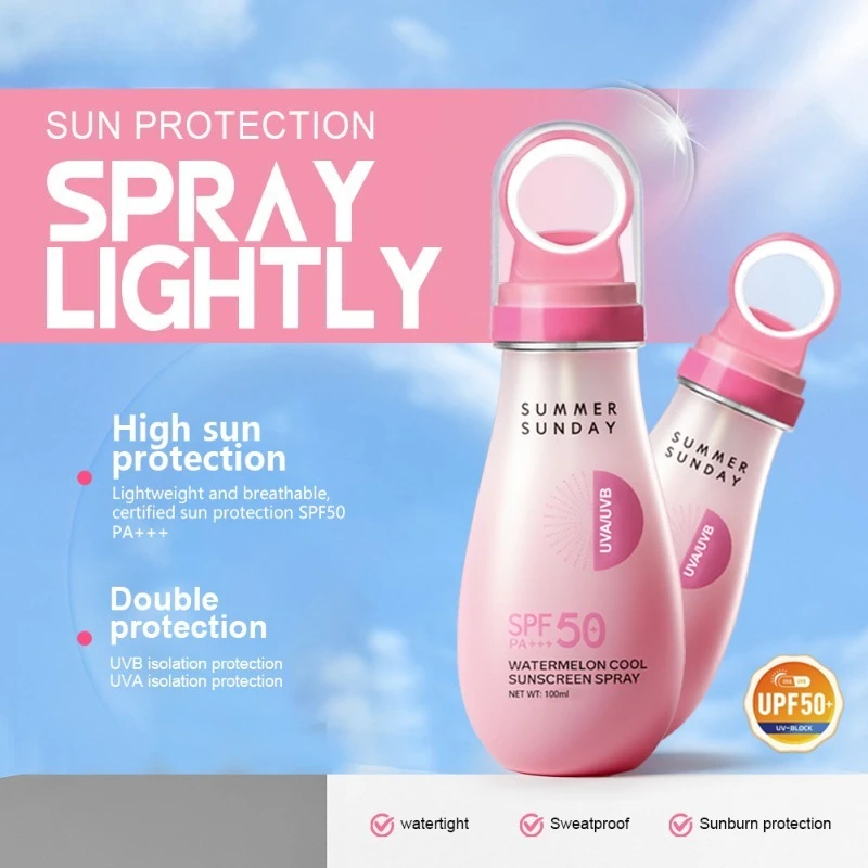 Watermelon Sunscreen Spray, High SPF UV Protection, Small Nozzle, Waterproof, Sweat-Resistant, Refreshing and Oil-Control