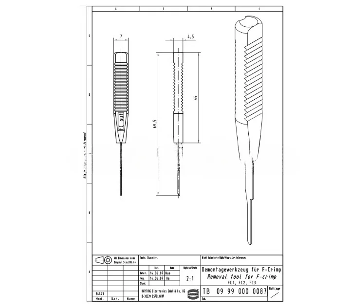 1pcs 09990000087 Harting Straight DIN Connector Crimp Terminal Removal Tool