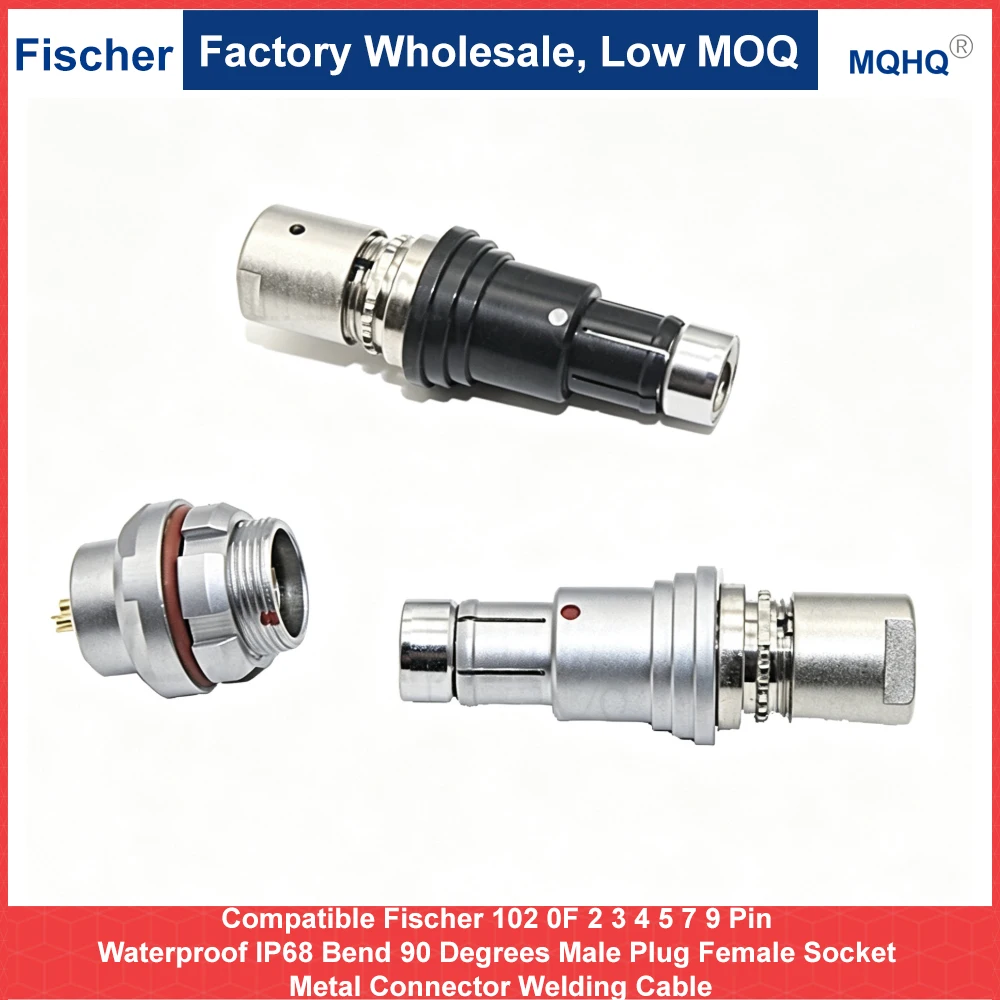 Compatible Fischer 102 0F 2 3 4 5 7 9 Pin Waterproof IP68 Bend 90 Degrees Male Plug Female Socket Metal Connector Welding Cable
