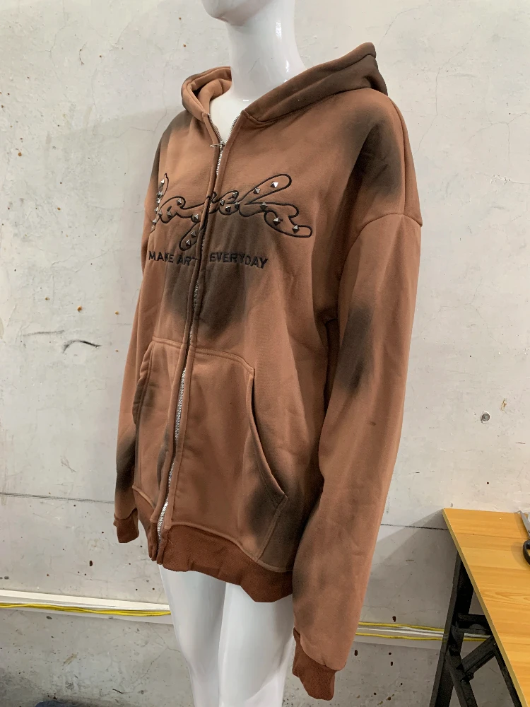 Autumn unisex personalized spray printed pattern hooded cardigan top, loose casual versatile couple hoodie