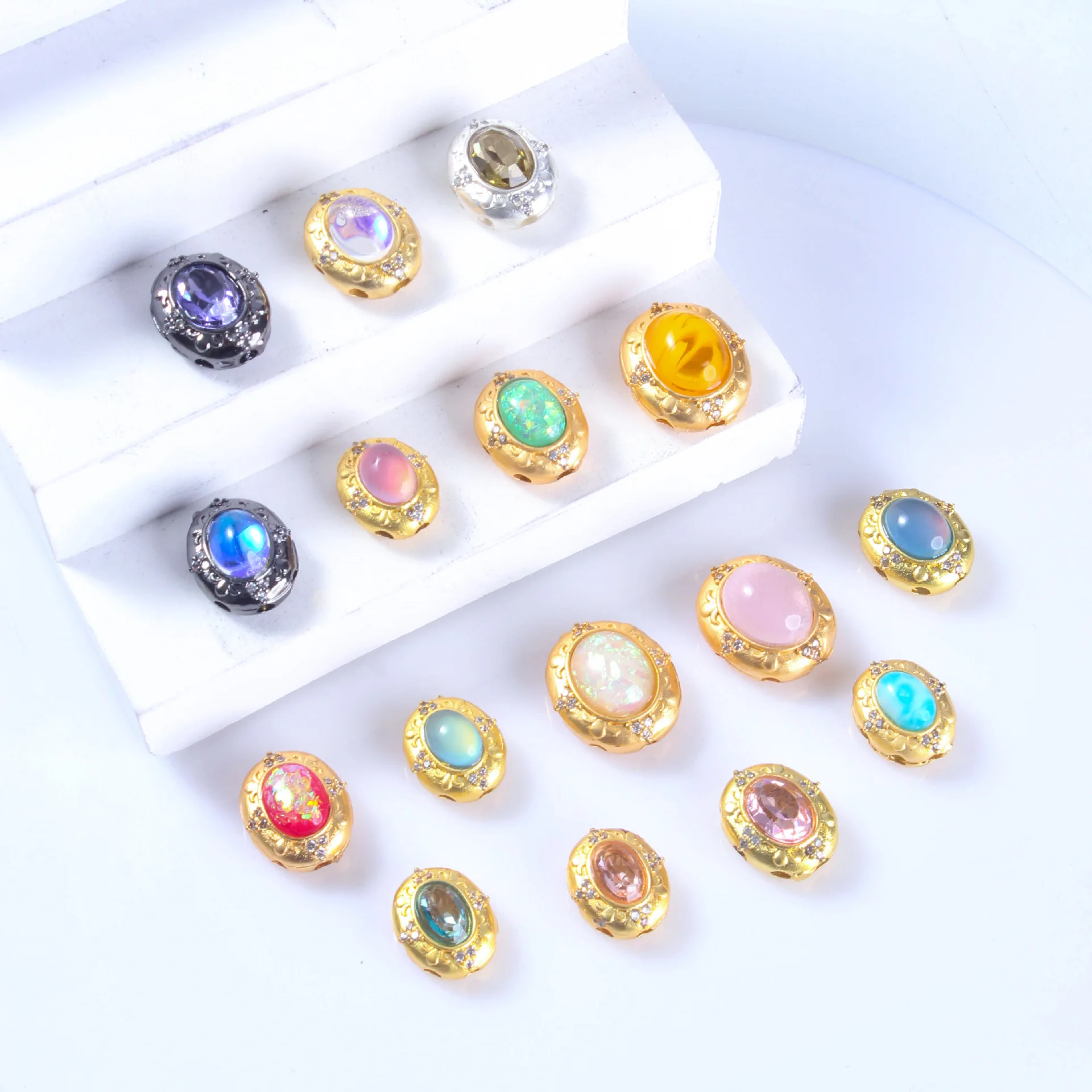 7 Pieces of Copper-gold-plated Zircon-inserted Oval-shaped Pearl Pearl Necklace Bracelet Accessories DIY Jewelry Making Material