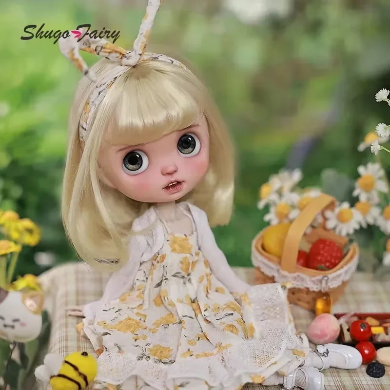 Lime BJD 인형 1/6 풀 세트, 맞춤형 Blythe QBaby 합창단, 빅 헤드 스타일 볼 조인트 인형, 핑크 파란색 가발 모자 옵션, Shugafairy