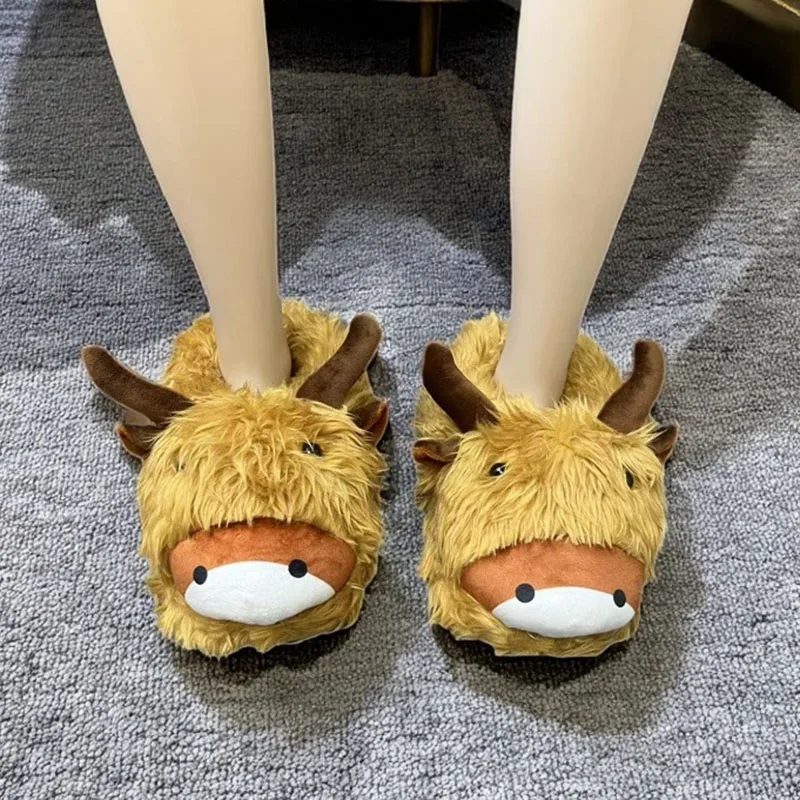 الياك الحيوان نعال قماش شتاء جديد الإبداعية المنزل الدافئة سميكة أحذية قطنية أسفل الكرتون نعال قماش لينة لطيف مهرجان هدية #1