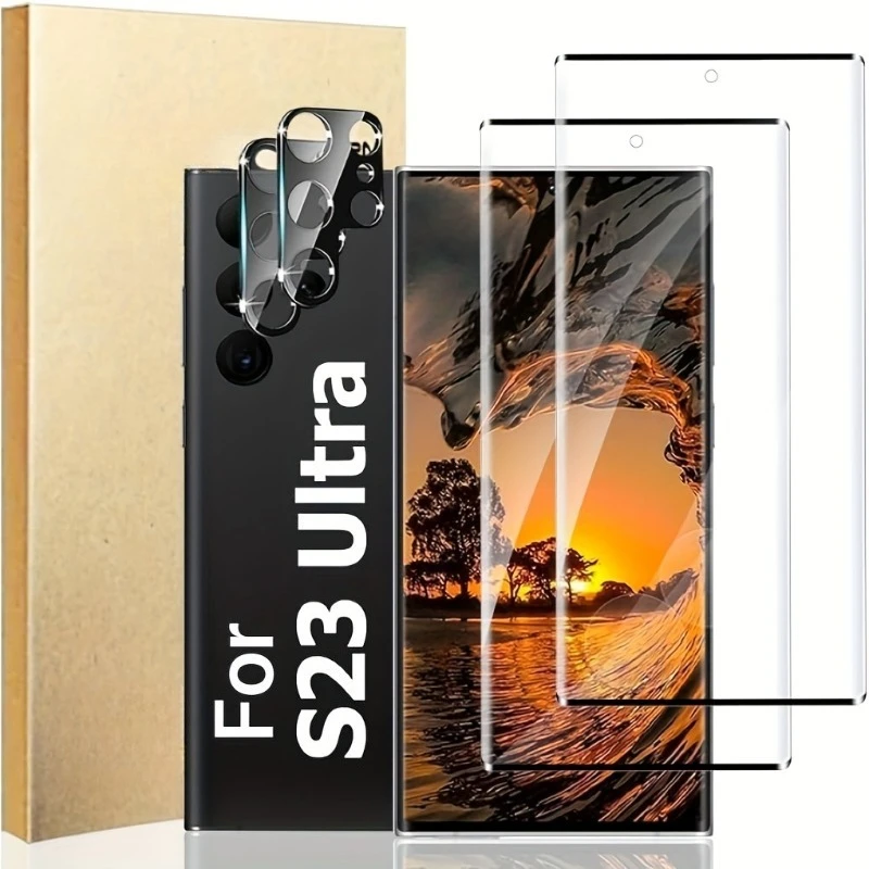 

2Pack Full Screen 9D Tempered Glass With 2Pcs Camera Lens Protector For Samsung S25 S24 S23 S22 S21 Plus S25 S24 FE Ultra Glass