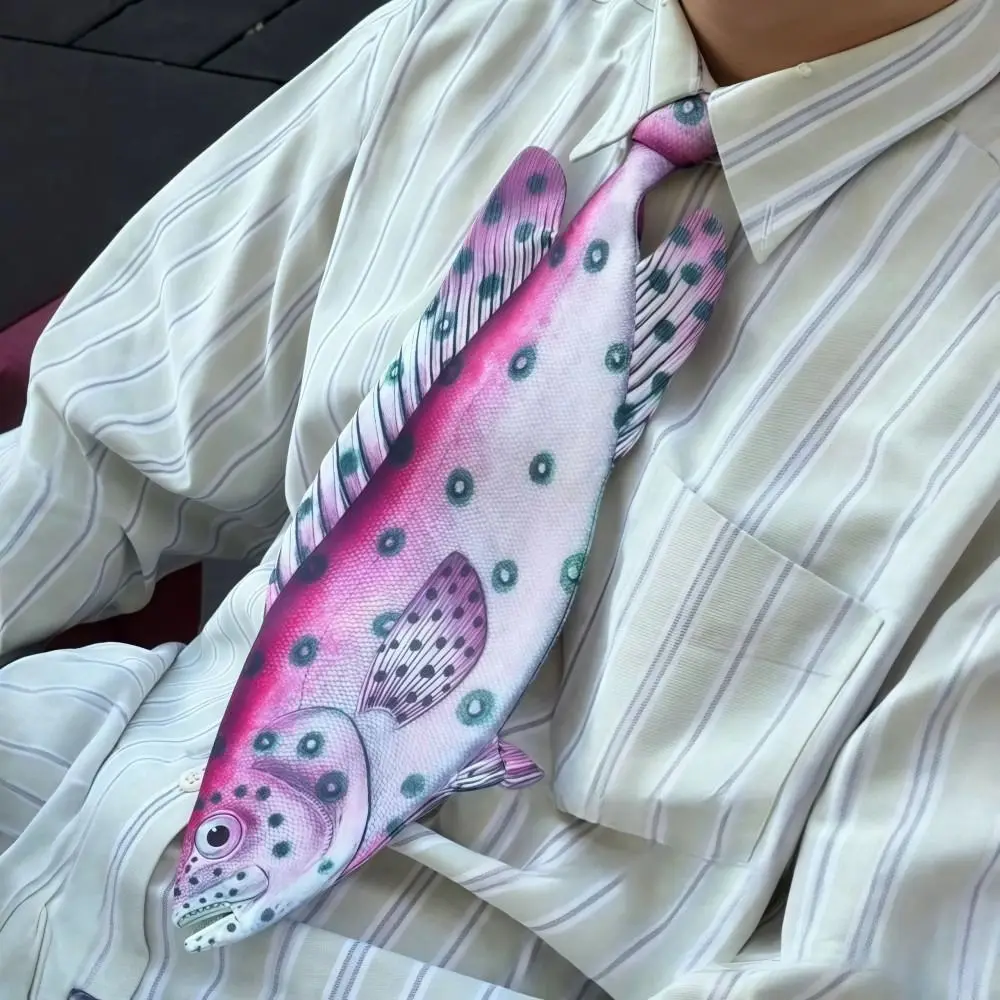 3D Fish Fish-shaped Men's Tie Novelty Lifelike Kitten Necktie Animal Pattern Satin Fabric Creative Neck Tie For Party Wedding