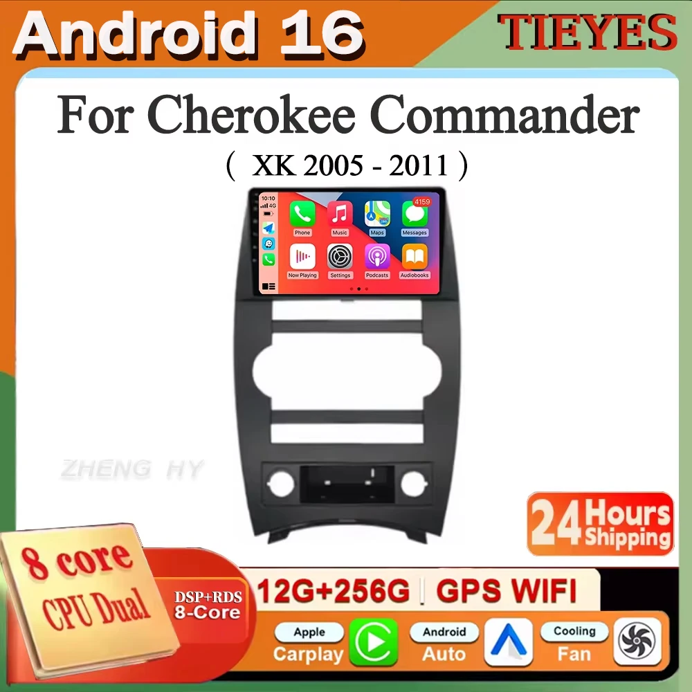 Android 16 Carplay Auto For Jeep Cherokee Commander XK 2005 2006 2007 2008 2009 2010 2011 Car Radio Multimedia Player GPS WIFI