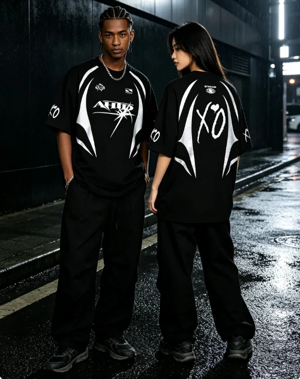 Men Women XO Love Heart Graphic Tee Black Short Sleeve Crewneck Unisex Oversized Y2K Hip Hop Streetwear Tshirt Family Matching