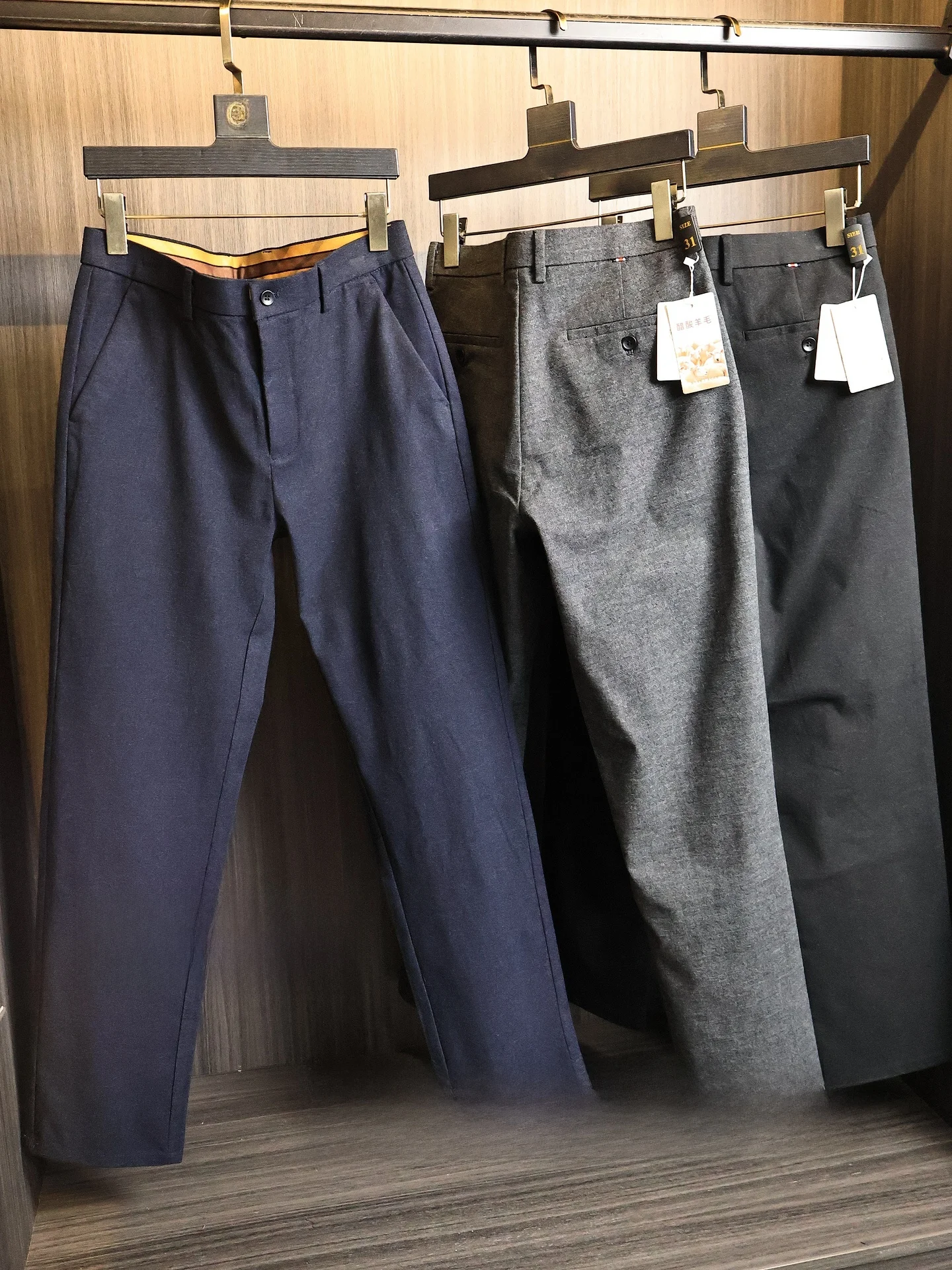 Acetate Wool Blend Men's Thick Warm Brushed Business Casual Straight Leg Pants Autumn Winter Comfortable Lightweight Trousers