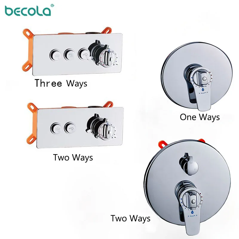 Caja de pared mezcladora oculta, válvula de interruptor de válvula mezcladora, temperatura constante, grifos de ducha, cromo termostático, 3 vías