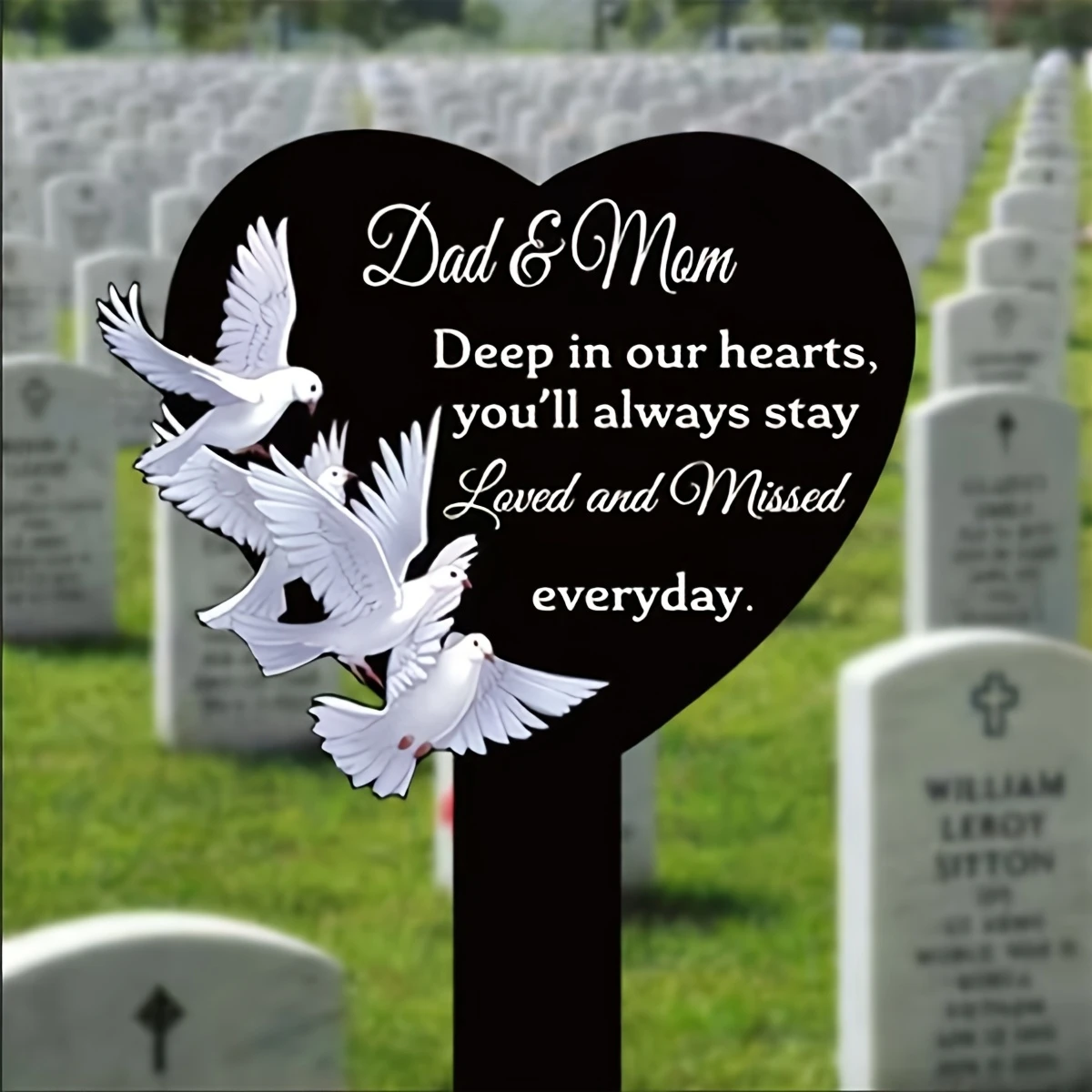 20cm Mom Dad Cemetery Insert Acrylic Waterproof Heart-shaped Commemorative Filial Children Pay Tribute Their Parents Tombstone