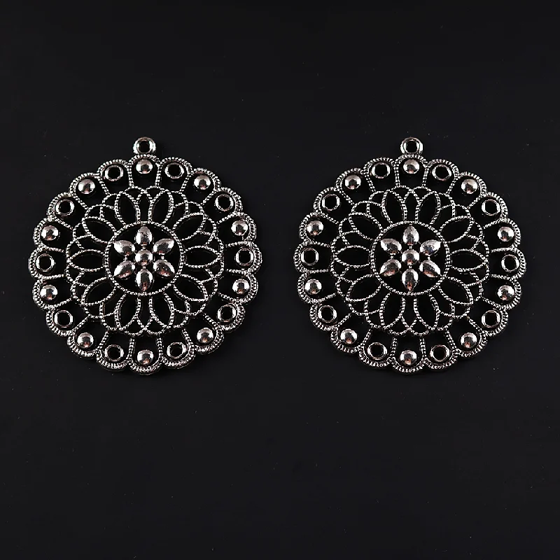 2pcs Silver Plated Large Hollow Boho Style Flower of Life Pendant DIY Charm Necklace Earrings Jewelry Crafts Making  A1450