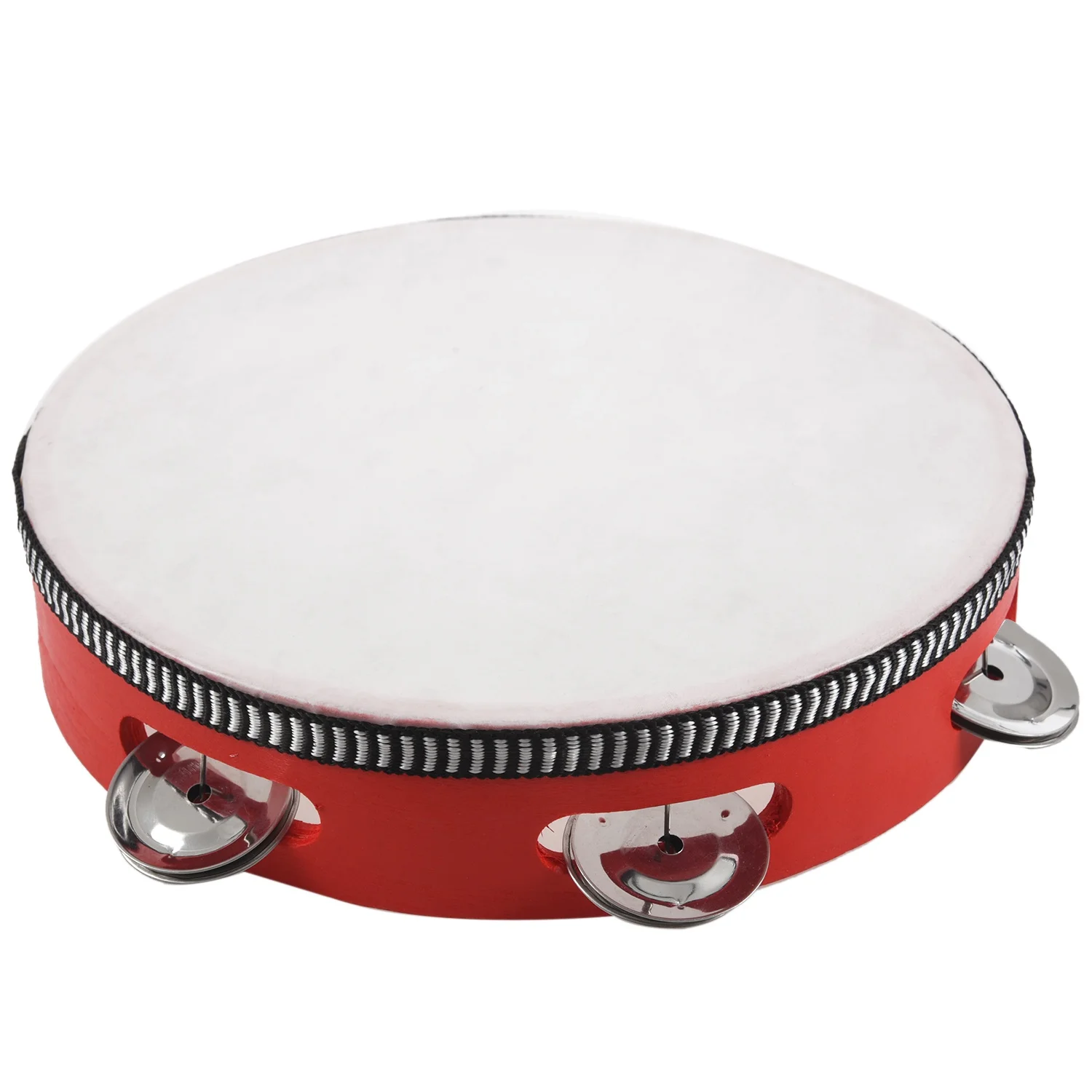 8inch Musical Tambourine Tamborine Drum Round Percussion Gift for KTV Party Red