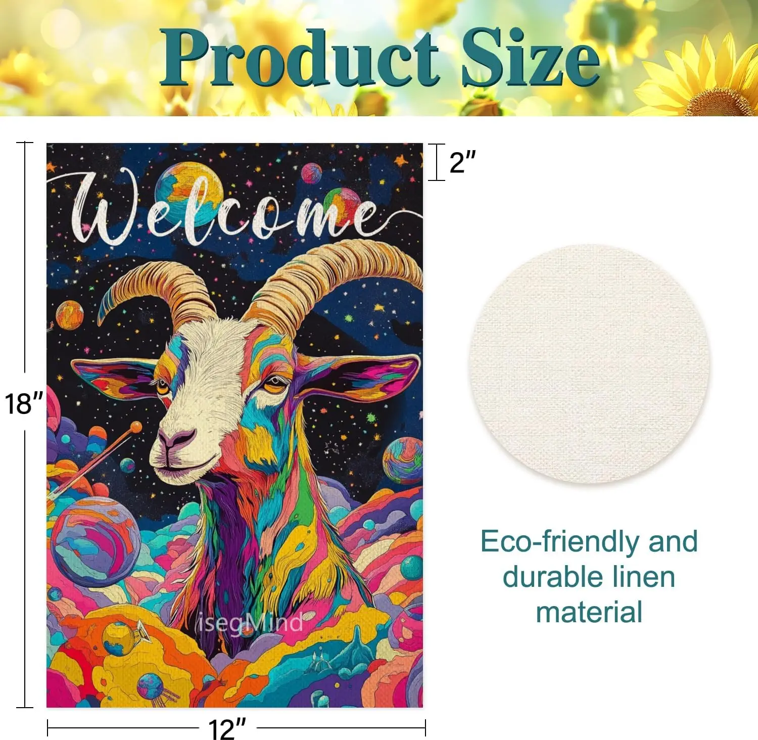 علم حديقة الماعز الملون مقاس 12 × 18 بوصة بتصميم كوكب نابض بالحياة على الكتان، علم ساحة الترحيب في الهواء الطلق للمنزل في الهواء الطلق علم زهرة FFI