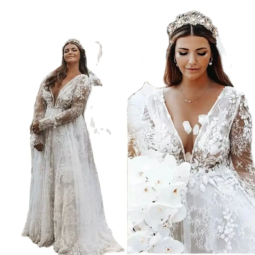 Plus Size Mermaid Brautkleider mit Abnehmbaren Zug Langarm Spitze Floral Arabisch Fleck Trompete Brautkleid robe de mariée