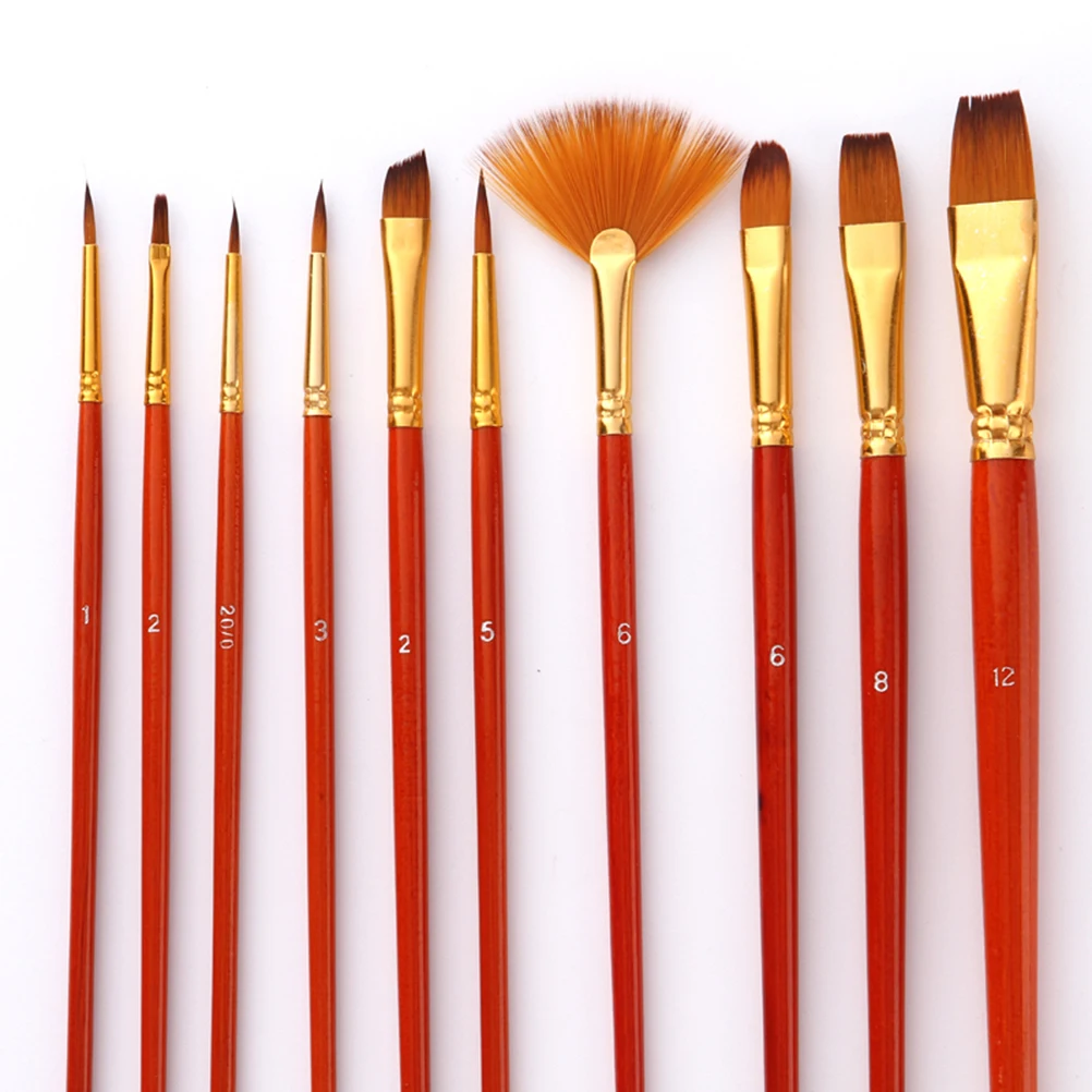 

10Pcs Nylon Different Sizes Paint Wood Handle Artist Paint Brush Set for Body Paint Oil Acrylic Watercolor