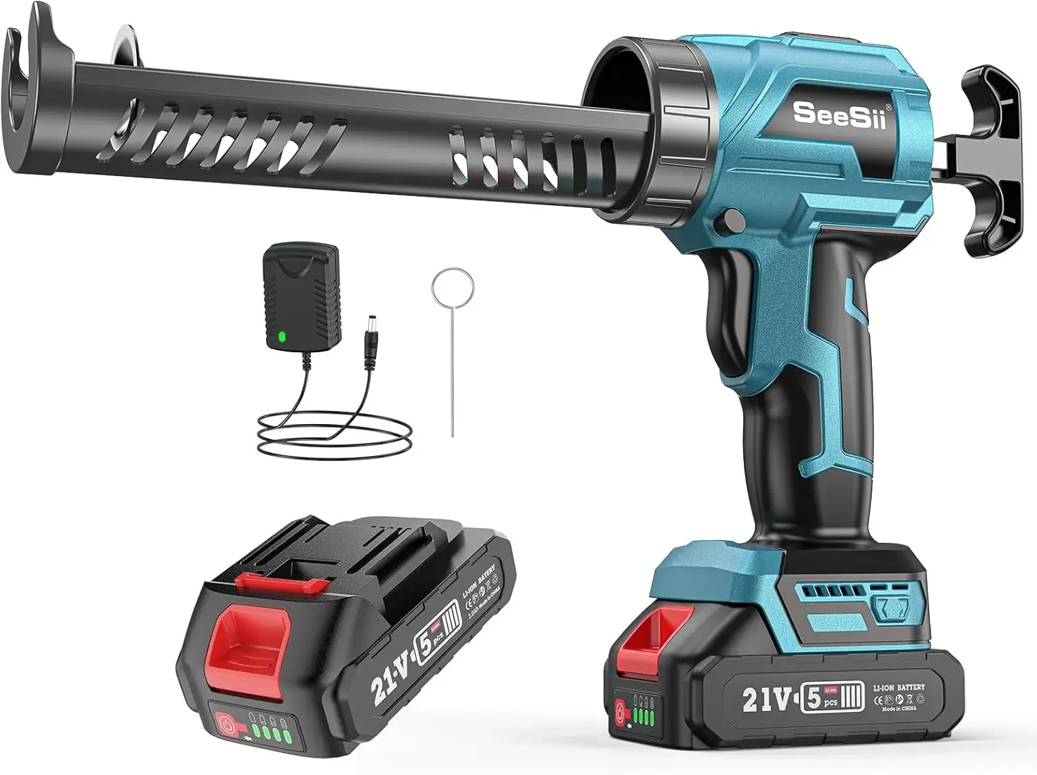 

Seesii Cordless Caulking Gun 21V Battery Caulk Gun Electric Glue Gun 4 Speeds Auto Retract Adhesive Gun Kit for Filling Sealing