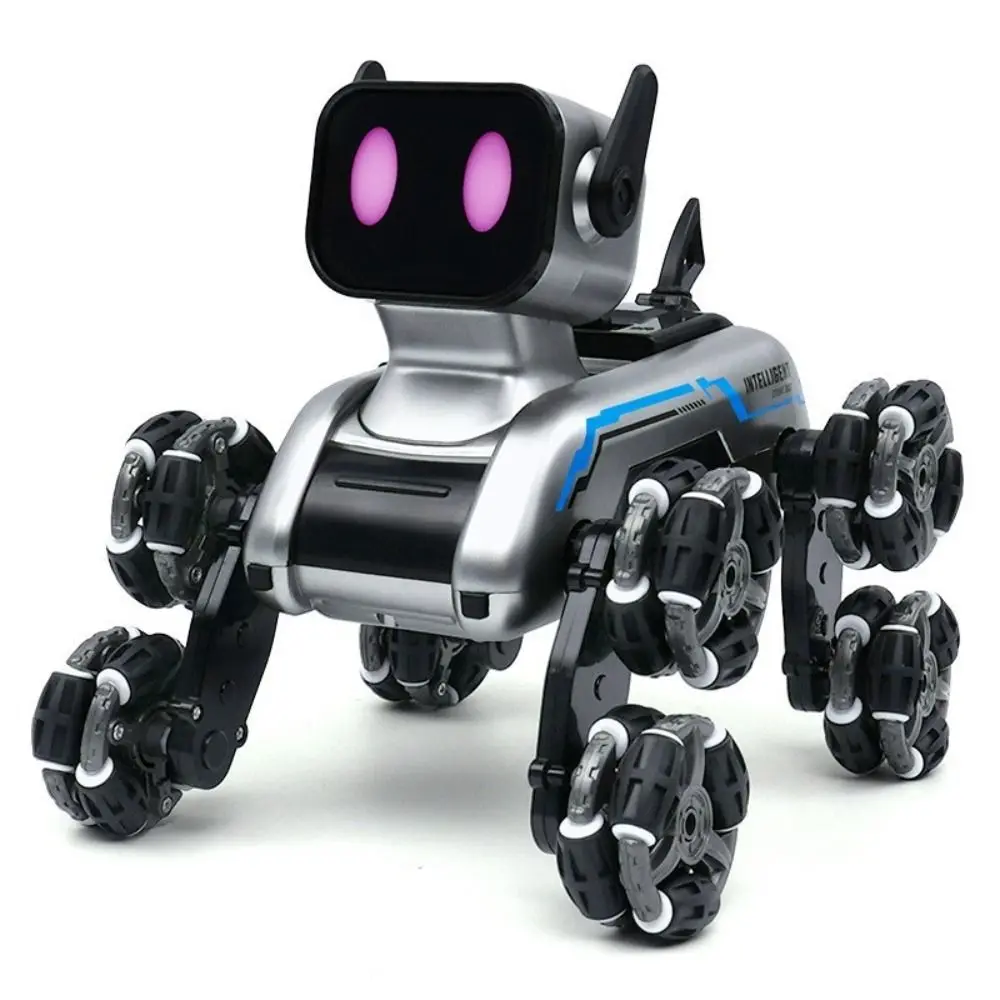 

Креативный пластиковый RC AI робот серебряный восьмиколесный трюк дрифт робот собака игрушка с дистанционным управлением собака детский подарок