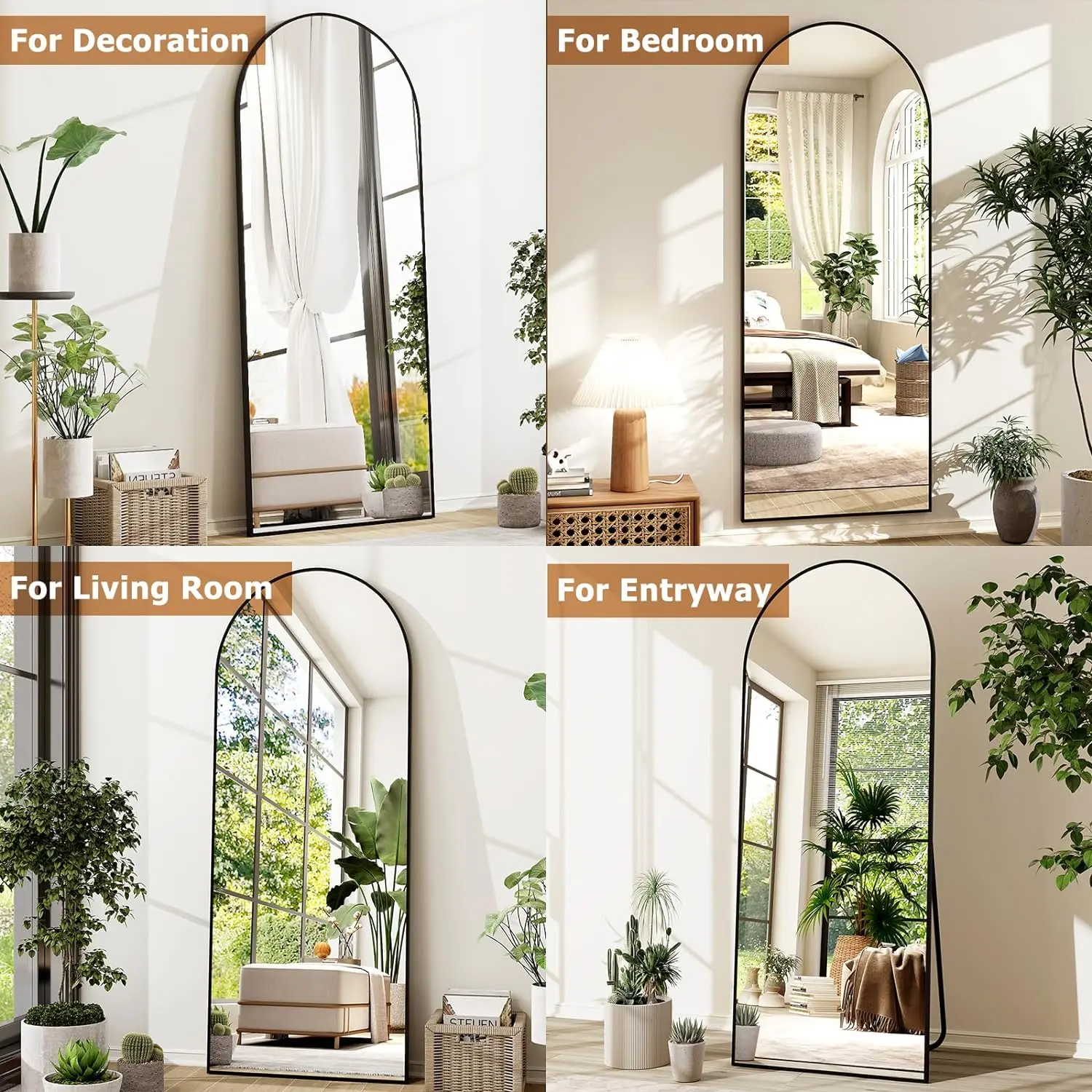 21x64 inch Arched Full Length Mirror-Aluminum Alloy Frame High Definition-Full Body Mirror for Bedroom or Living Room