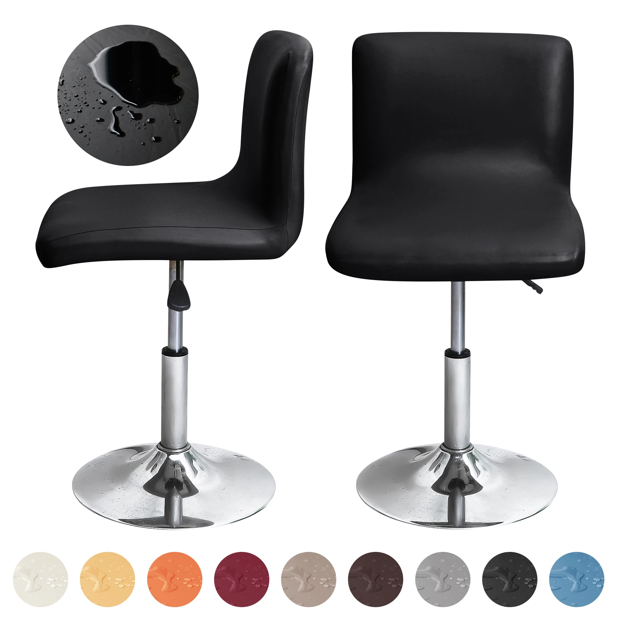 Waterproof PU Leather Bar Stool Chair Cover Solid Color Chair Slipcovers Short Back Small Size Chair Case For Home Banquet Hotel