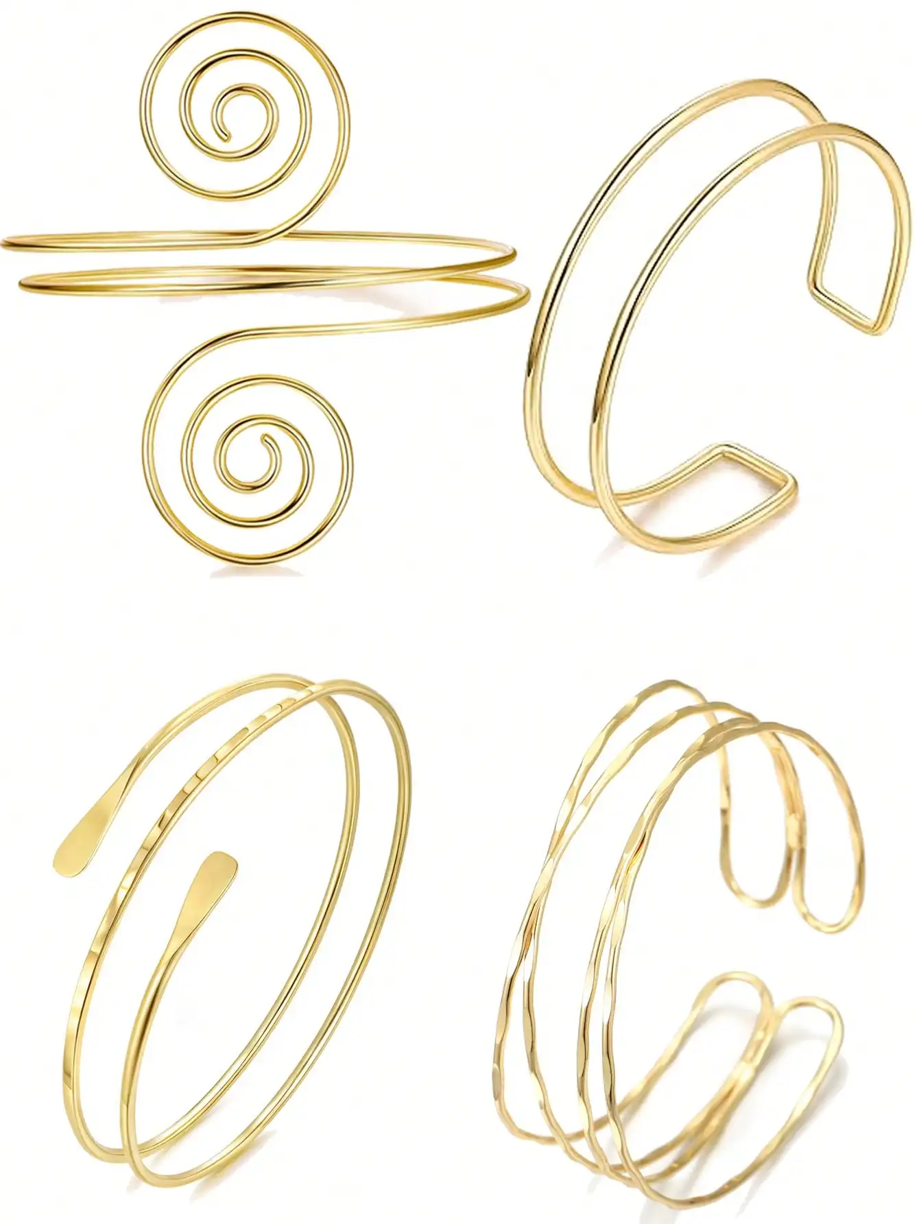 

4Pcs Women's Minimalist Adjustable Spiral Arm Cuff Bracelet Set Fashion Upper Arm Bands Jewelry Accessories